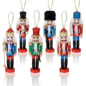 6pcs Glittery Nutcrackers Ornaments, Figures with Opening Mouths Christmas Decor